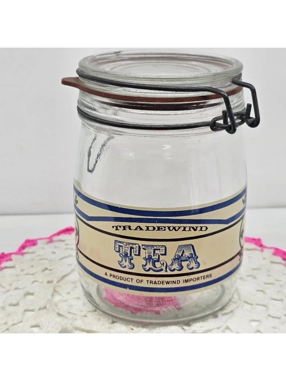 Vintage Tradewind Importers Tea Glass Canister Jar Wire Bail Clamp Lid 6
